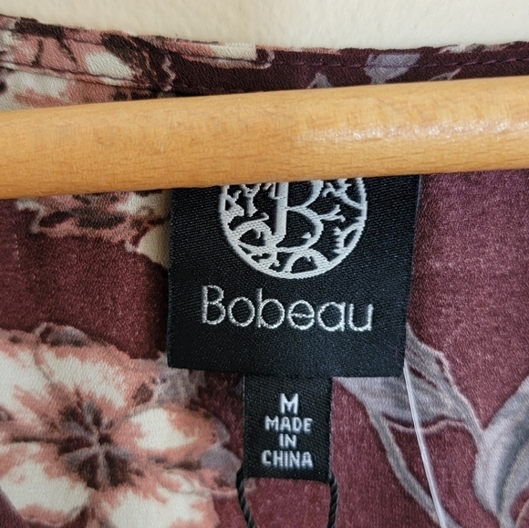 NWT Bobeau | Burgundy Floral Print Long Sleeve Dress Size Medium - Picture 4 of 5